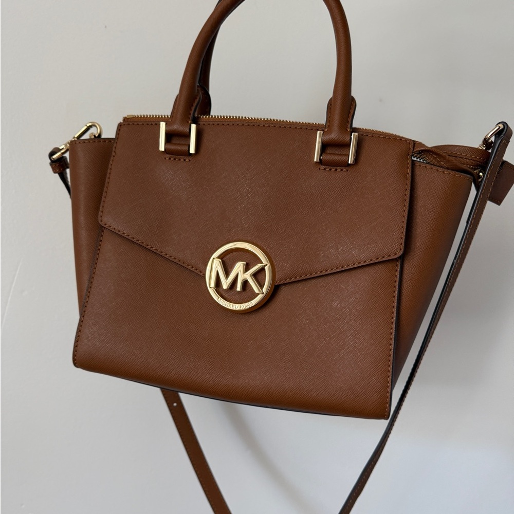 Michael Kors MK classic logo Hudson Saffiano leather handbag satchel